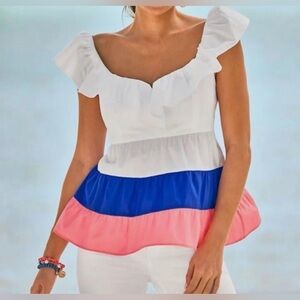 Lilly Pulitzer White, Blue, and Pink Ruffle Blouse